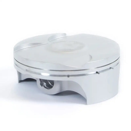 Silver-colored piston kit with domed top and cutouts for piston rings, ideal for RV and truck parts