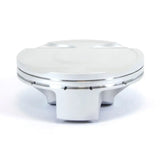 Silver-colored engine piston with flat top and ring grooves for piston kit and RV parts