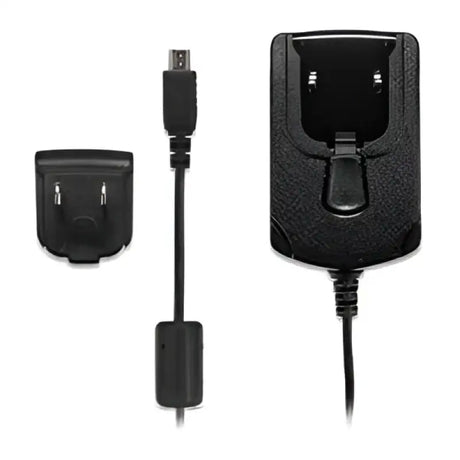 Black charging cradle for Garmin Rino with adapter cable in the Garmin AC adapter series