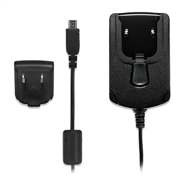 Black charging cradle for Garmin Rino with adapter cable in the Garmin AC adapter series
