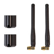 Two black Garmin Ondeck LTE antennas with gold connectors and mounts for replacement