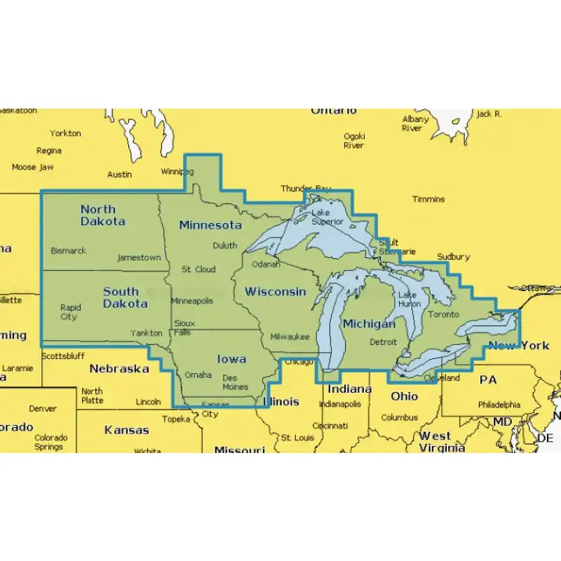 Navionics U.S. North 010-C1368-30 marine navigation chart covering northern United States, including North Dakota, South Dakota, Minnesota, Wisconsin, Michigan, and parts of surrounding states.