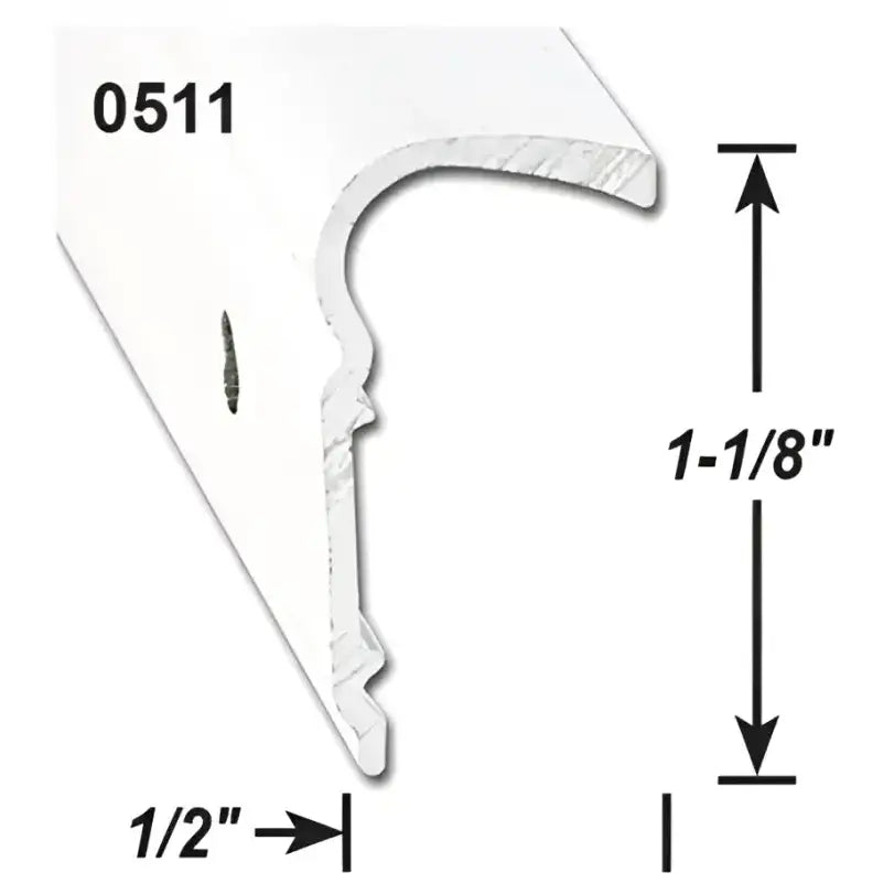 White trim molding profile with dimensions for AP Products Trim Molding Non-Insert Roof Rim Type