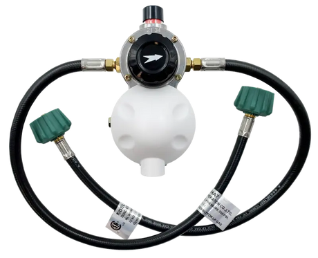 AP Products Auto-Changeover Regulator Kit 2-24 with two-stage regulator, durable cast zinc construction, and high BTU support for RVs and outdoor use.