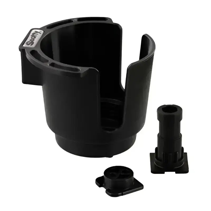 Black plastic cup holder with two mounts for 0311-BK Scotty Inc. fitting