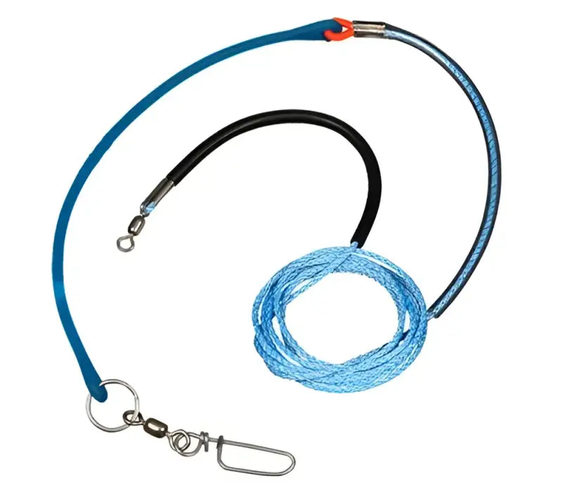 Blue spearfishing float line with swivel clips for improved boom downrigger fishing experience