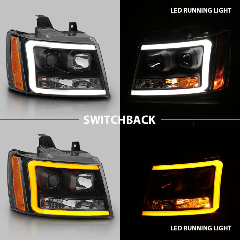 ANZO 111402 ANZO 07-14 Chevy Tahoe Projector Headlights w/ Plank Style Design Black w/ Amber