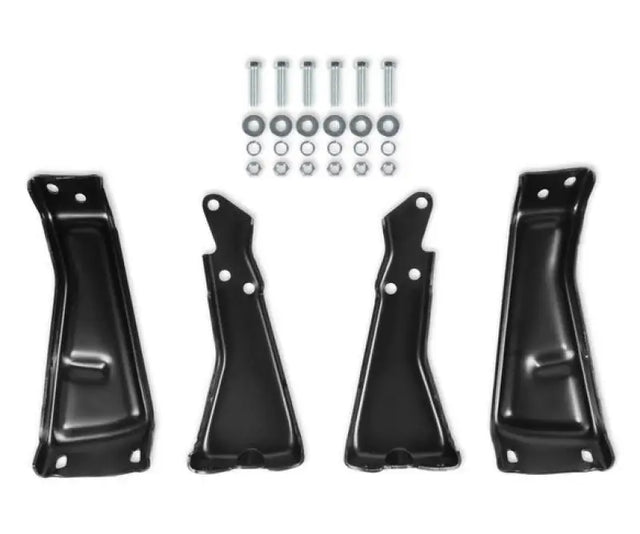 Black metal rear bumper bracket set with mounting hardware for Holley C10 trucks
