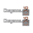 Two chrome Cheyenne 10 fender emblems for Holley fender emblem upgrade