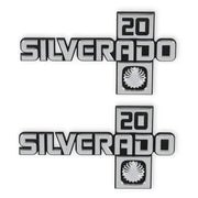 Two Silverado 20 fender emblems on the Holley fender emblem for C/K Silverado 20