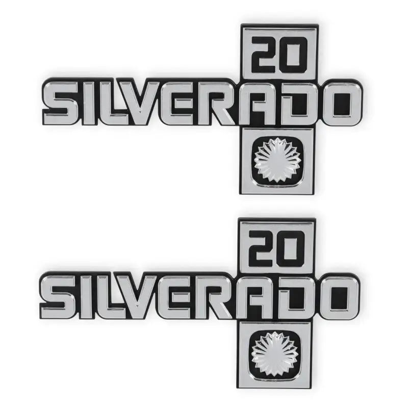 Two Silverado 20 fender emblems on the Holley fender emblem for C/K Silverado 20