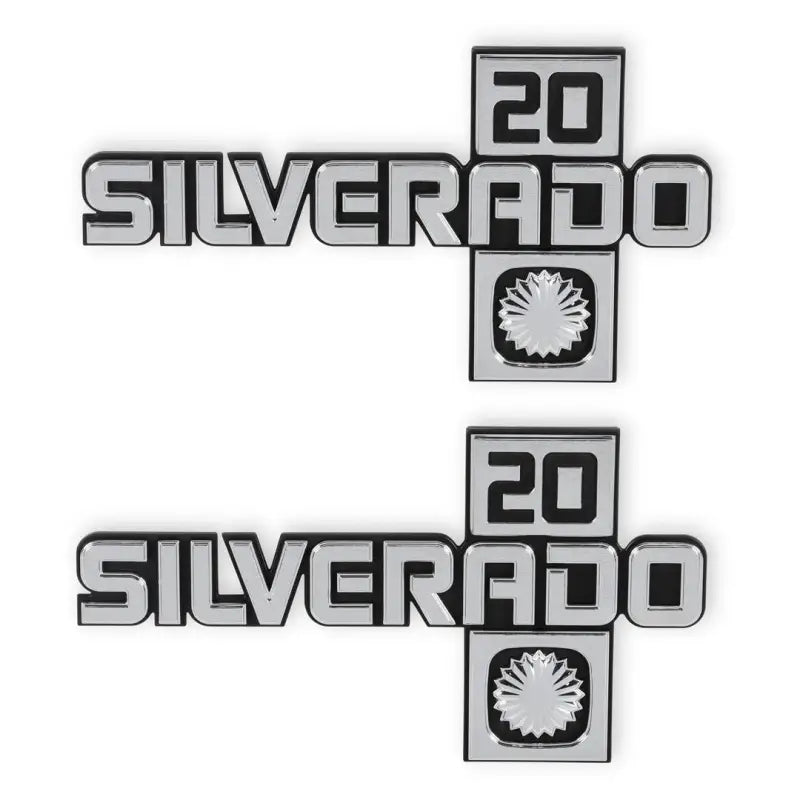 Two Silverado 20 fender emblems on the Holley fender emblem for C/K Silverado 20