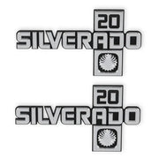Two Silverado 20 fender emblems on the Holley fender emblem for C/K Silverado 20