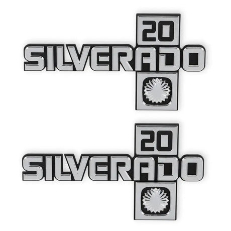 Two Silverado 20 fender emblems on the Holley fender emblem for C/K Silverado 20