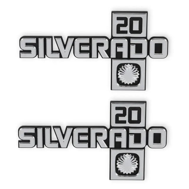 Two Silverado 20 fender emblems on the Holley fender emblem for C/K Silverado 20