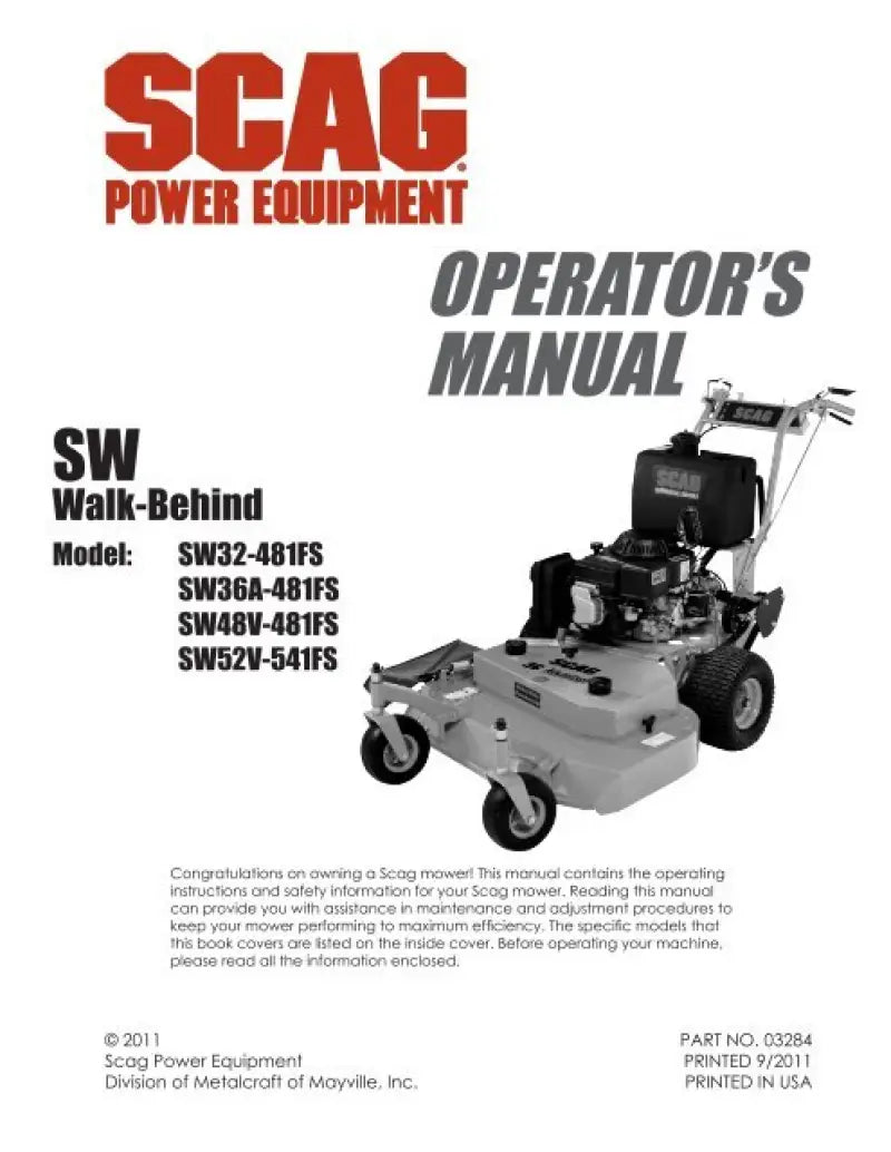 Scag mower operator’s manual for 0404021 Key Auto Double Roller Catch replacement