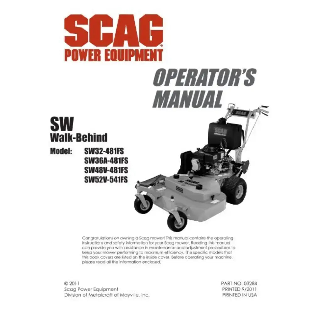 Scag mower operator’s manual for 0404021 Key Auto Double Roller Catch replacement