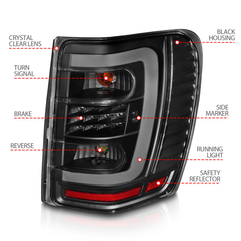 ANZO 311394 ANZO 1999-2004 Jeep Grand Cherokee LED Tail Lights w/ Light Bar Black Housing Clear Lens