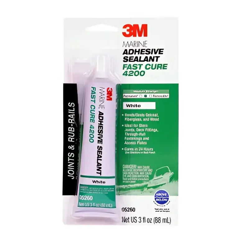 3M Marine Adhesive Sealant Fast Cure 4200, 3 fl oz tube in original packaging, designed for superior bonding strength and all-weather performance, ideal for various marine bonding applications.