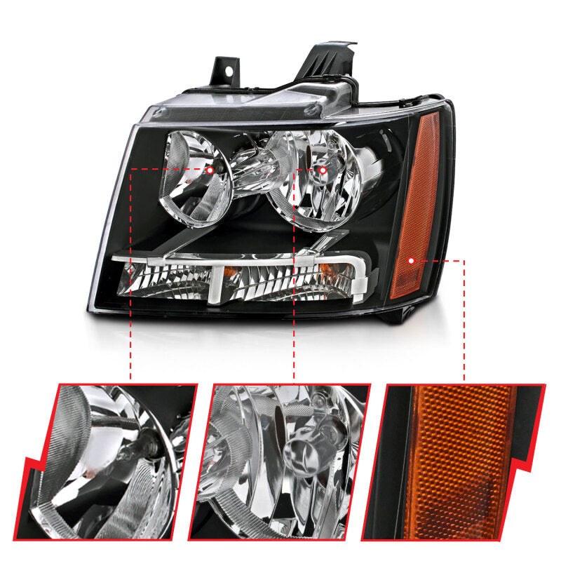 ANZO 111392 ANZO 2007-2014 Chevrolet Tahoe/Suburban Crystal Headlights Black