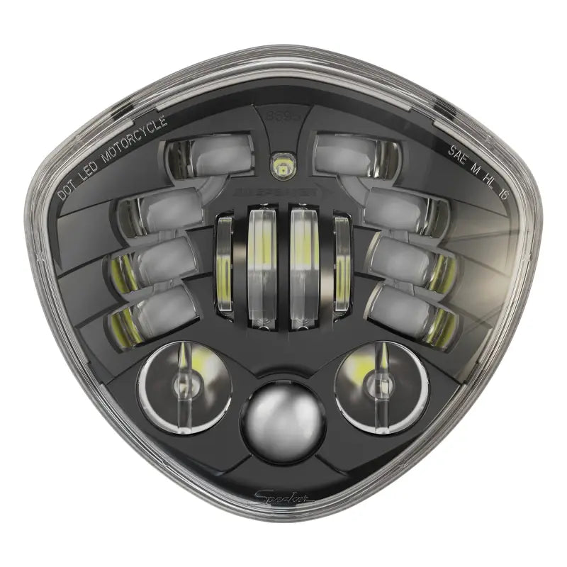 Black and clear LED motorcycle headlight with victory adaptive LED feature adaptive technology