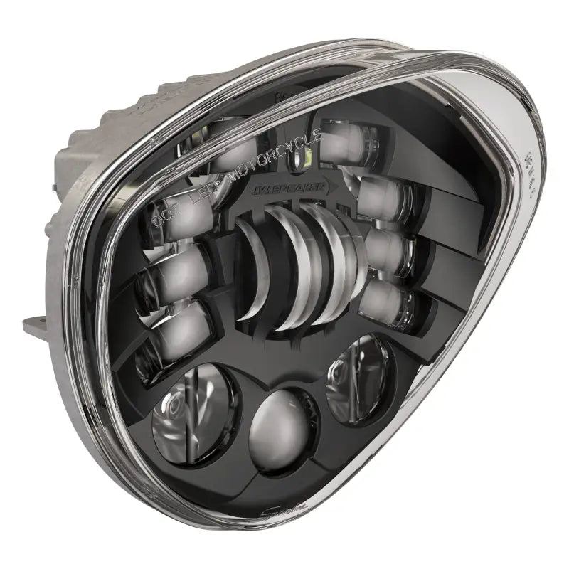 Black LED motorcycle headlight with clear lens featuring Victory Adaptive LED technology