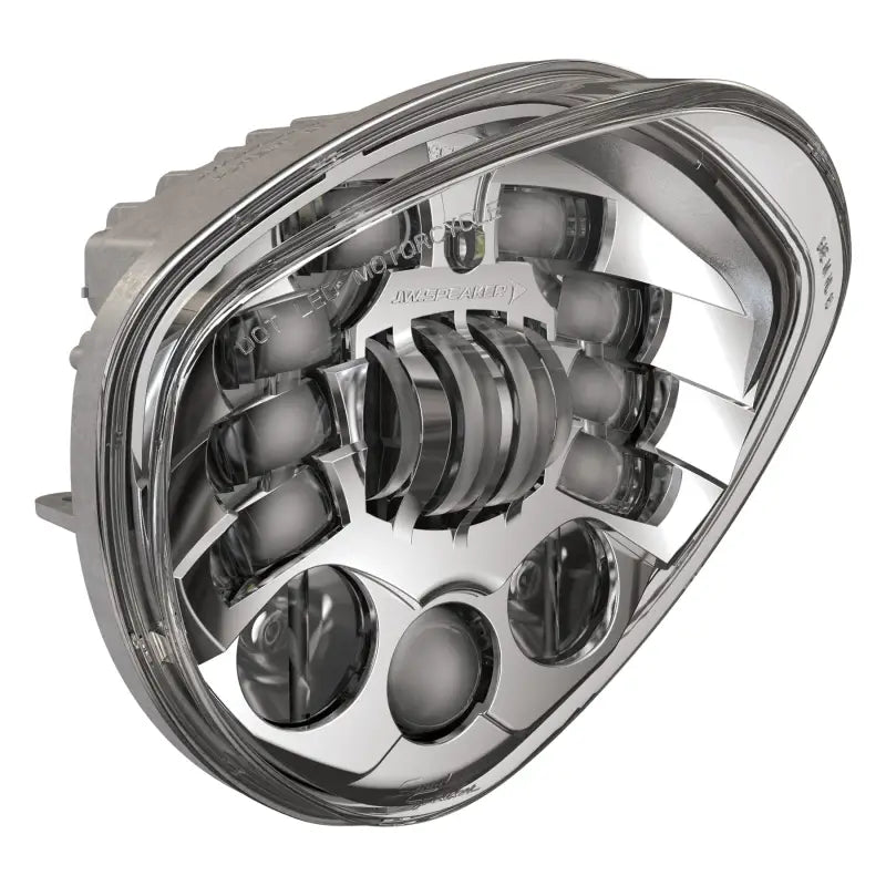 Chrome motorcycle headlight with victory adaptive LED technology for better visibility