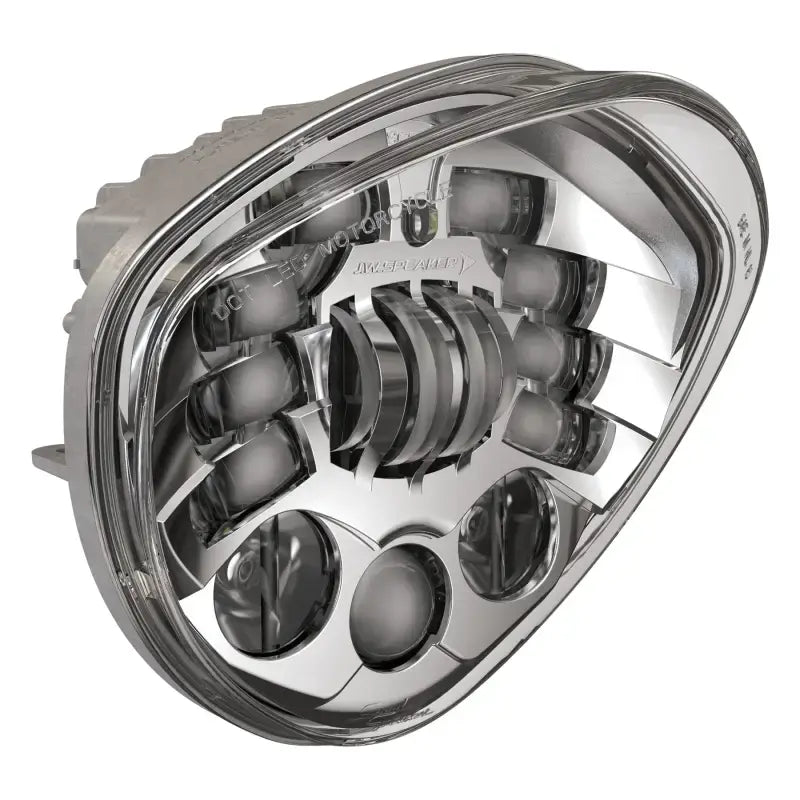 Chrome motorcycle headlight with victory adaptive LED technology for better visibility