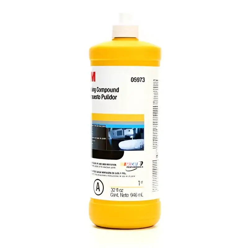 Yellow bottle of 3M polishing compound.
