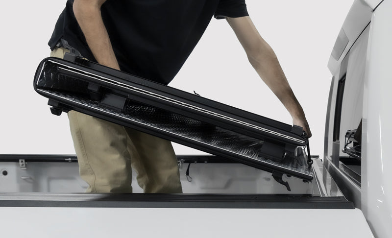 Access B3080019 Access 2022+ Rivian R1T 4ft 6in Bed (w/ OEM Tonneau Track) LOMAX Folding Hard Cover - Black Urethane - B3080019