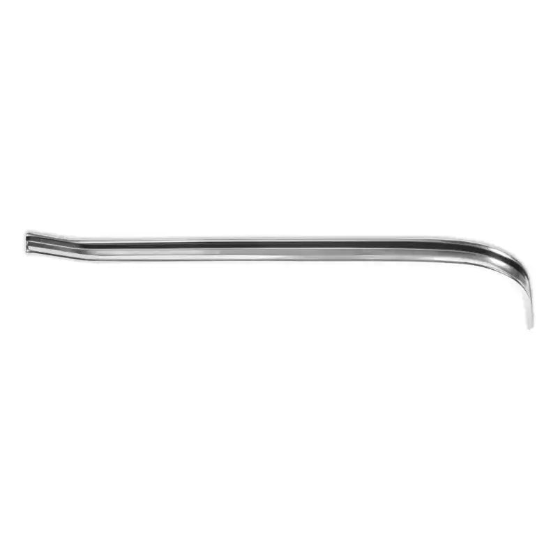 Shiny metal tool with curved ends for lower left rear bed molding on 1973-1980 C10 pickup
