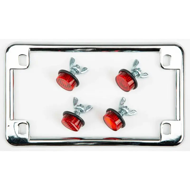 CHRIS PRODUCTS 0602 License Plate Frame W/4 Red Reflectors Chrome