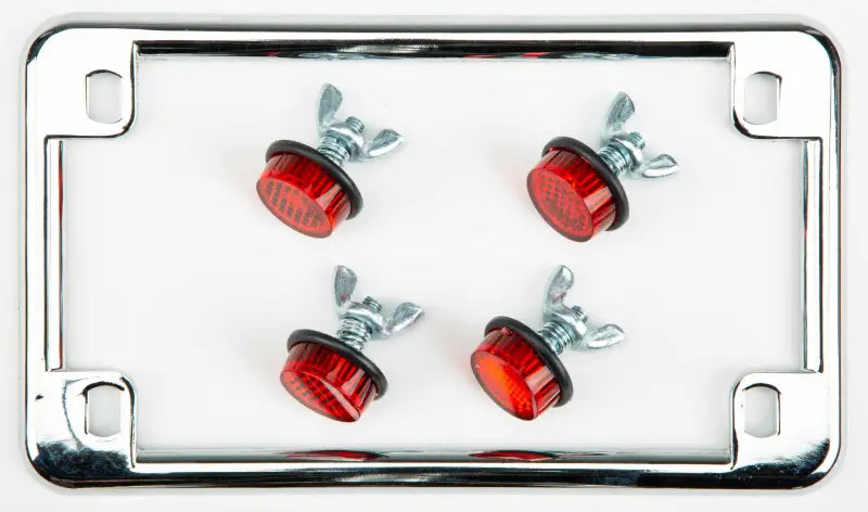 CHRIS PRODUCTS 0602 License Plate Frame W/4 Red Reflectors Chrome