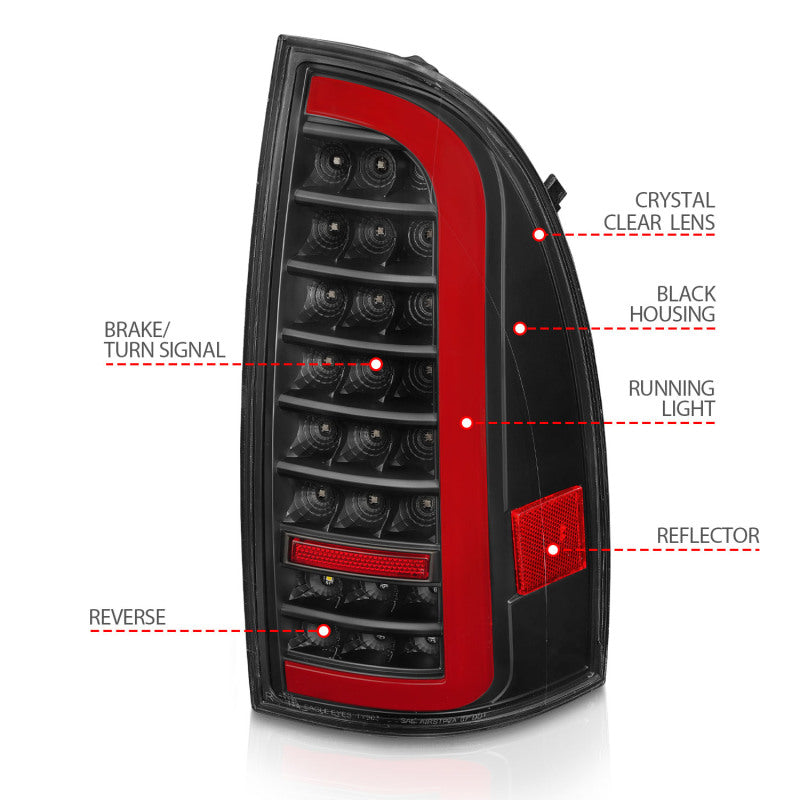 ANZO 311427 ANZO 05-15 Toyota Tacoma Full LED Tail Lights w/Light Bar Sequential Black Housing Clear Lens