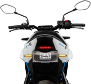 White and blue Suzuki GSX-8S with Yoshimura Fender Eliminator Kit for sleek look