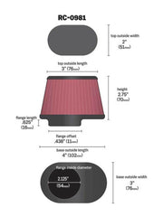 K&N Engineering RC-0981 K&N Uni Chrome Oval Tapered Filter 2.125in FlgID x 4inB OL x 3inB OW x 3inT OL x 2inT OW x 2.75in H