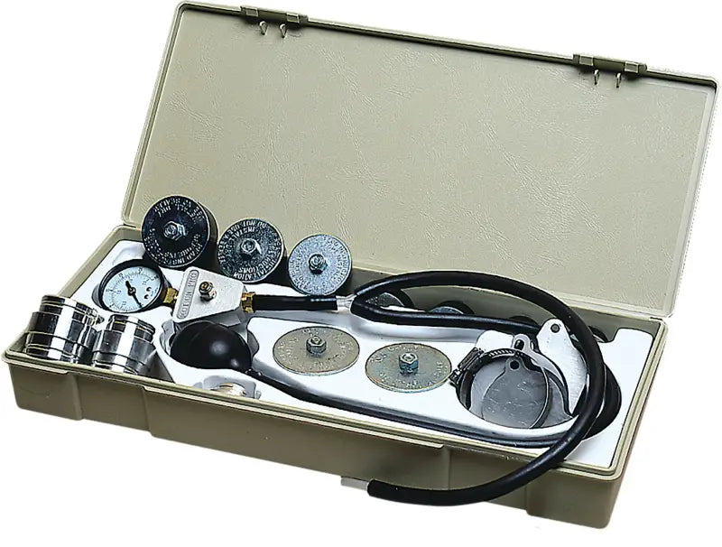 Automotive cooling system pressure tester kit for 2-cycle leaks by Motion Pro