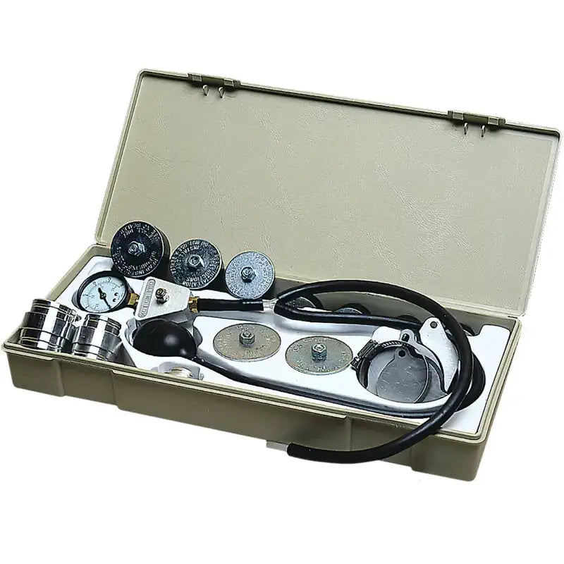 Automotive cooling system pressure tester kit for 2-cycle leaks by Motion Pro