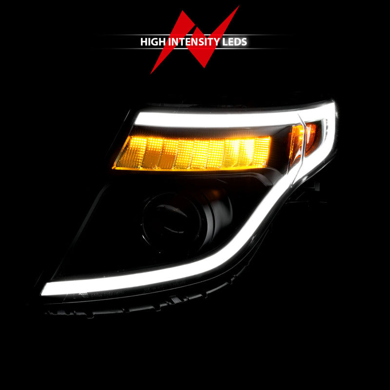 ANZO 111575 ANZO 11-15 Ford Explorer (w/Factory Halogen HL Only) Projector Headlights w/Light Bar Black Housing