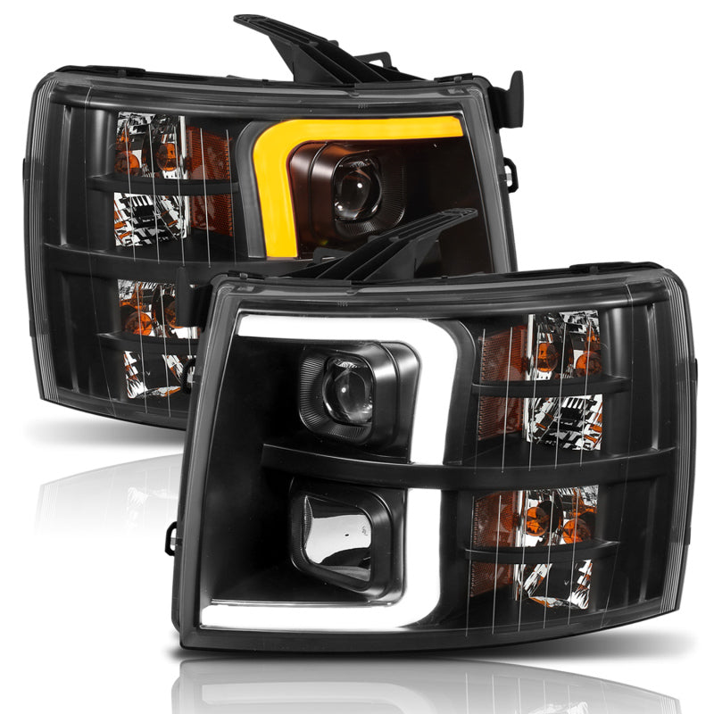 ANZO 111410 ANZO 07-13 Chevrolet Silverado 1500 Plank Style Projector Headlights Black w/ Amber