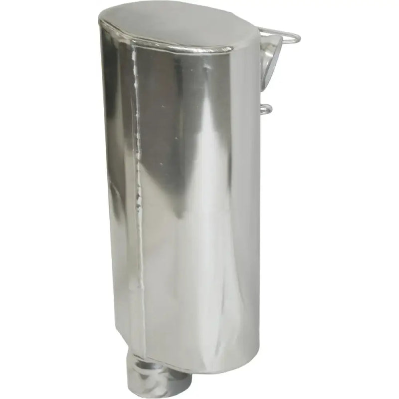 Elongated polished metal overflow tank with top bracket for 09-274 Silencer Pol 600 Pro Rmk, ideal for SLP silencers with ceramic coated custom appearance