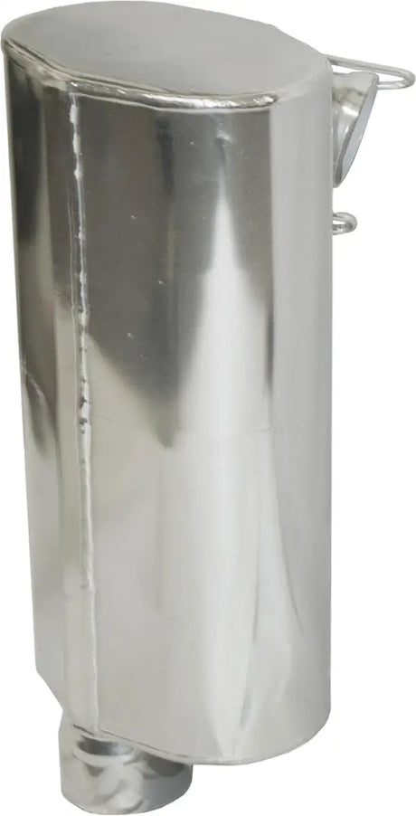 Elongated polished metal overflow tank with top bracket for 09-274 Silencer Pol 600 Pro Rmk, ideal for SLP silencers with ceramic coated custom appearance