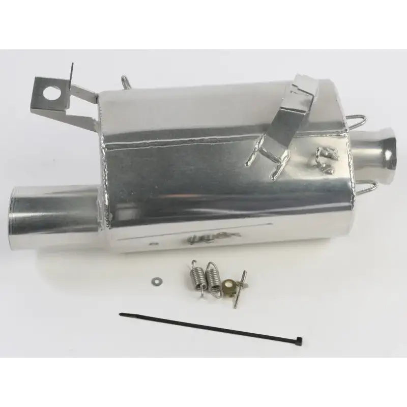 Silver lightweight silencer with mounting bracket for better driving experience