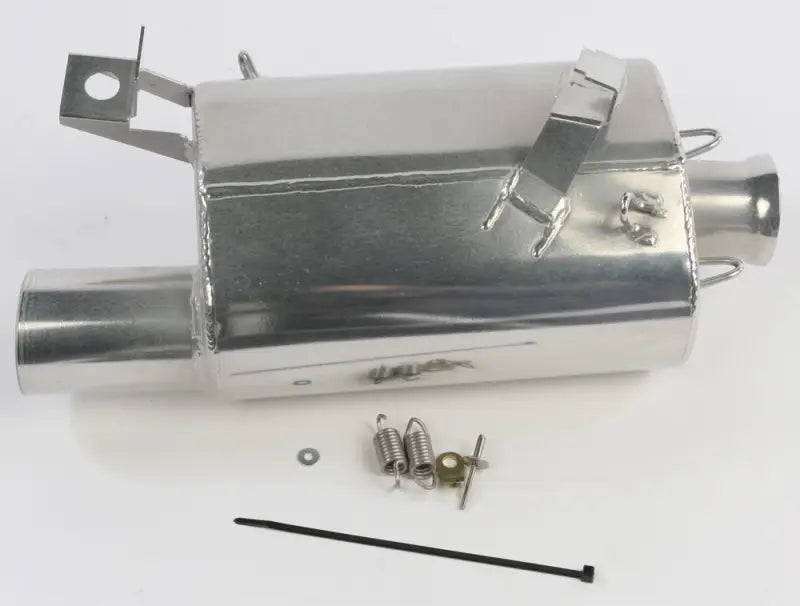 Silver lightweight silencer with mounting bracket for better driving experience