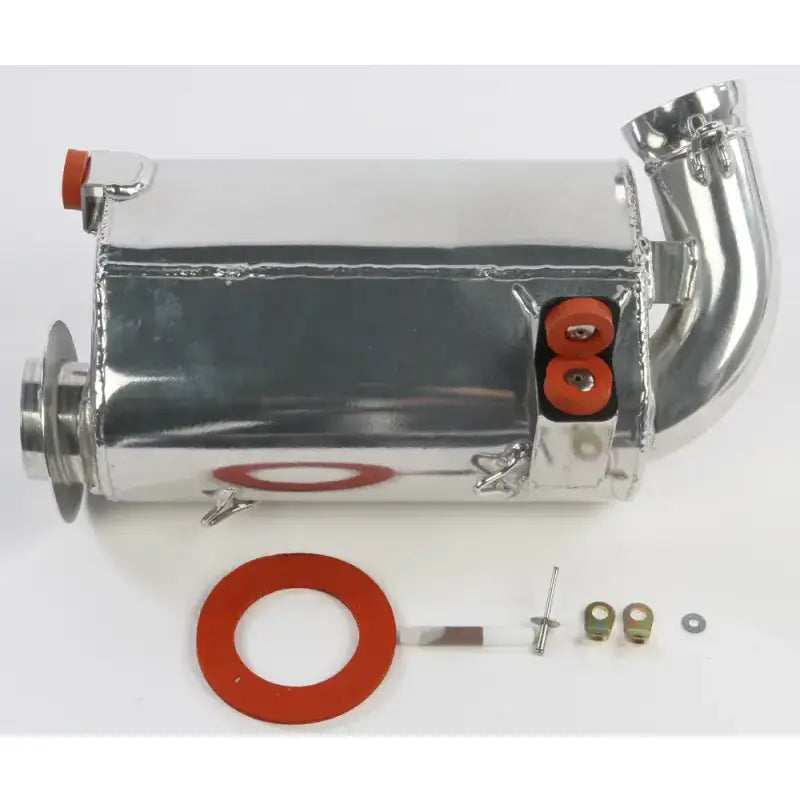 Polished aluminum intercooler with intake tube and orange gasket for lightweight silencer RV parts