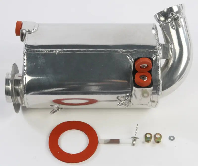 Polished aluminum intercooler with intake tube and orange gasket for lightweight silencer RV parts