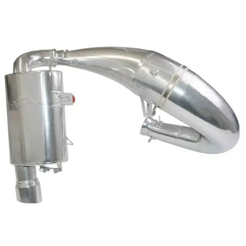 Silver-toned two-stroke snowmobile pipe pol for 09-801 Single Pipe Pol 800 exhaust