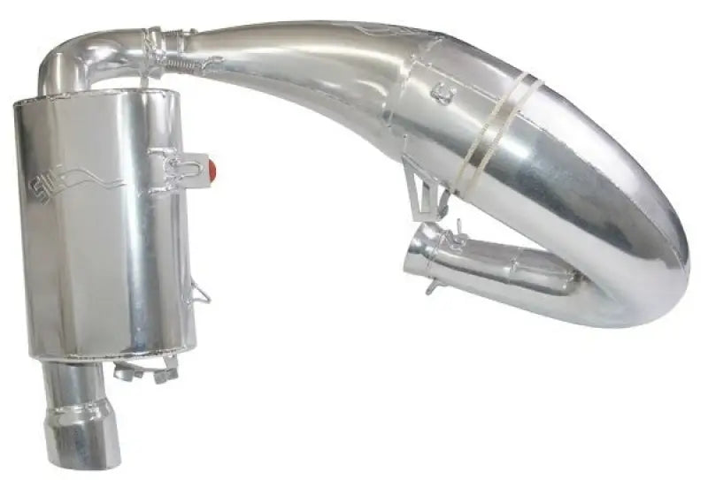 Silver-toned two-stroke snowmobile pipe pol for 09-801 Single Pipe Pol 800 exhaust