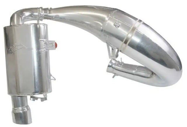 Silver-toned two-stroke snowmobile pipe pol for 09-801 Single Pipe Pol 800 exhaust