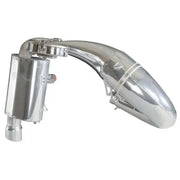 Polished aluminum single pipe snowmobile exhaust with trail chef mount and silencer